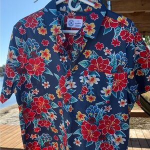 Hurley Men's Floral Button Down Shirt - Red and Blue
